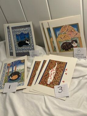 Set of Illustrated Cat Art Prints - Colorful Blue, Gold, Brown, Red
